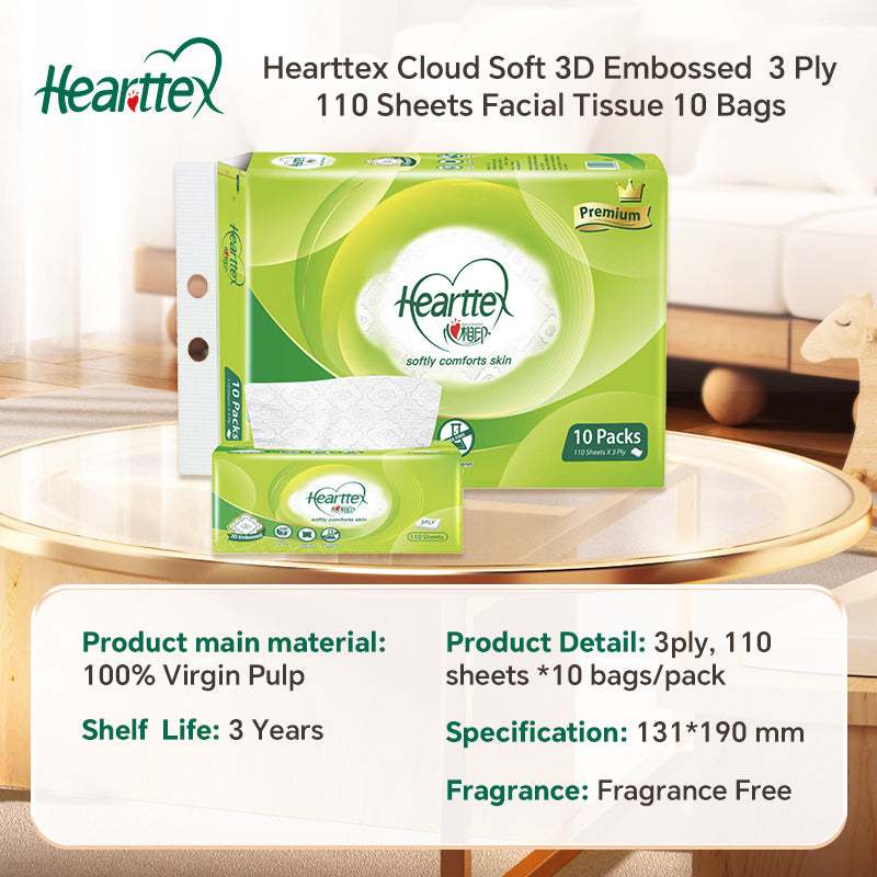Hearttex Cloud Soft 3D Embossed  3 Ply 10 Bags