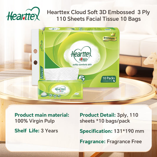 Hearttex Cloud Soft 3D Embossed  3 Ply 10 Bags