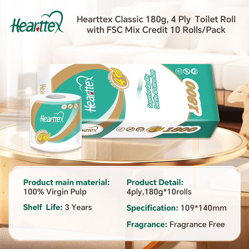 Hearttex Classic 180g 4 Ply Toilet Roll 10 Rolls