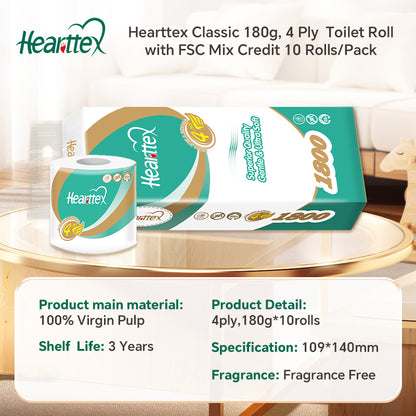 Hearttex Classic 180g 4 Ply Toilet Roll 10 Rolls