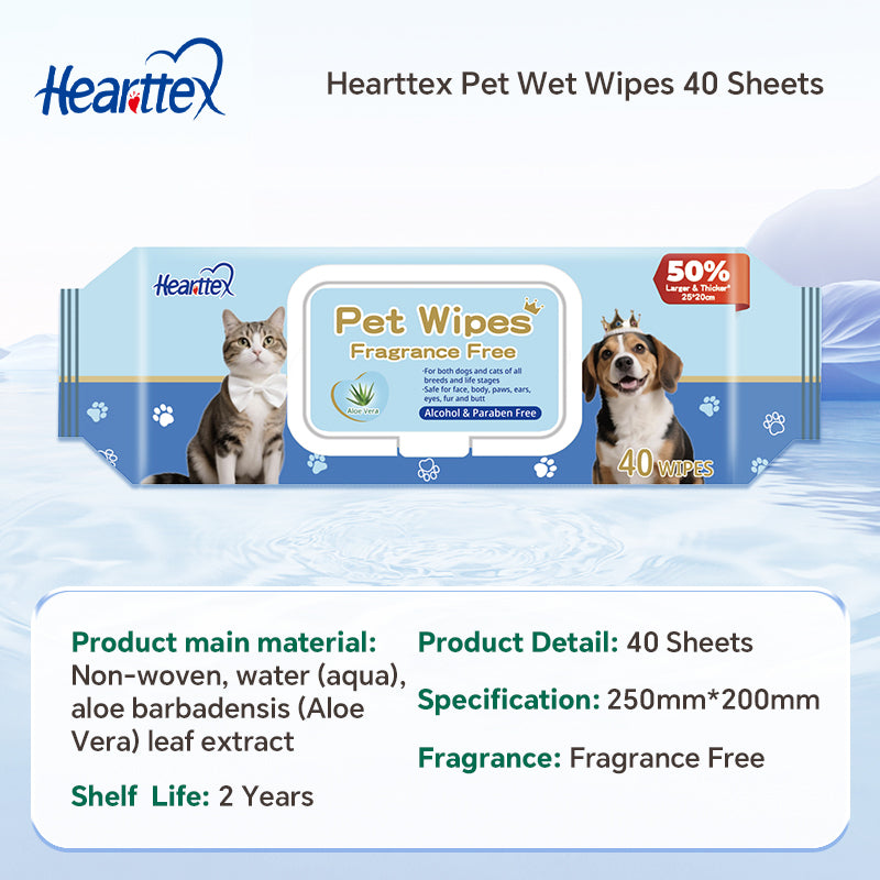 Hearttex Gentle Care Pet Wipes 40 wipes
